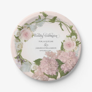 Script Pretty Hydrangea Floral Wreath Hand Painted Paper Plate