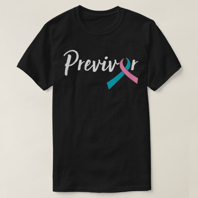 Script Previvor With Pink Teal Ribbon  T-Shirt (Design Front)