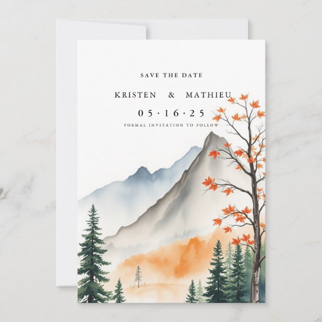 Script Printable Mountain Save The Date (Front)