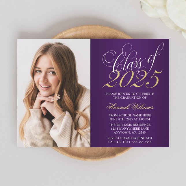 Script Purple Gold Photo Graduation Announcement (Creator Uploaded)