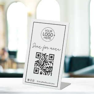 Script QR Code Logo Contactless Menu Social Media Pedestal Sign