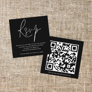 Script QR Code Wedding White Black RSVP Enclosure Card