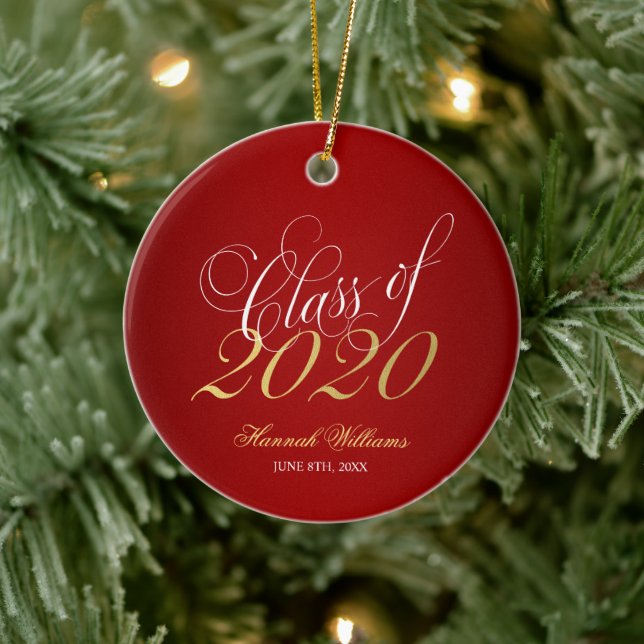 Script Red Gold Class of 2020 Graduation Ceramic Tree Decoration (Tree)