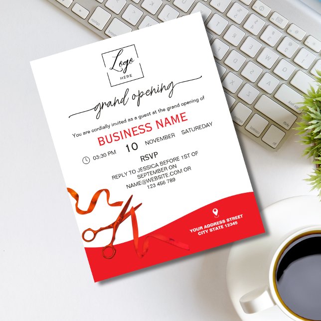 Script Red Ribbon Cutting Grand Opening Invitation (Creator Uploaded)