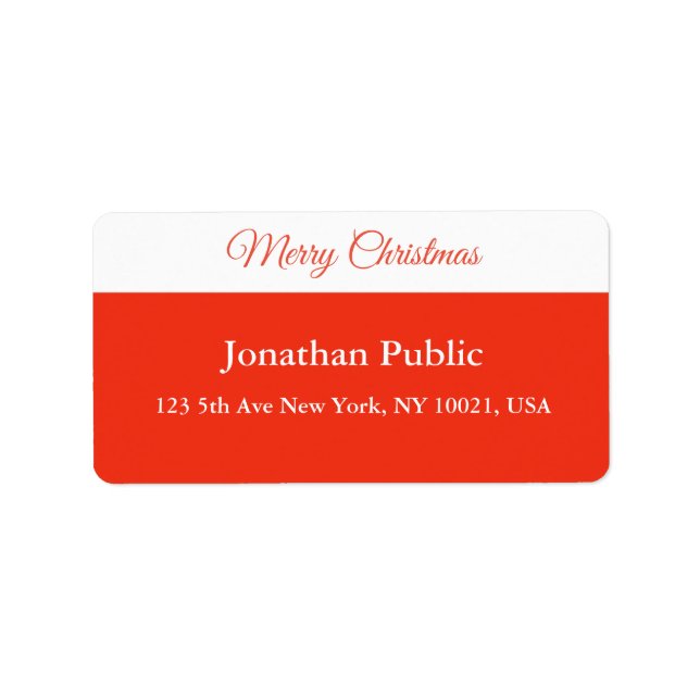 Script Red White Template Merry Christmas Address Label (Front)