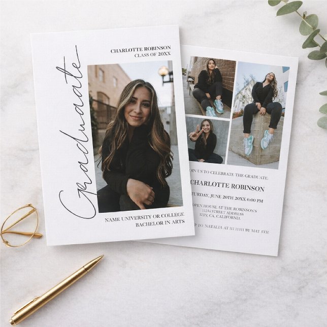 Script retro grey graduate photo graduation invitation (Creator Uploaded)