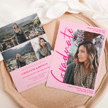 Script retro neon pink graduate photo graduation Invitation<br><div class="desc">Modern and simple cool retro neon pink and dusty pink graduate script open house photo graduation. Add 4 of your favorite photos with a modern brushed style font and photo grid collage.</div>