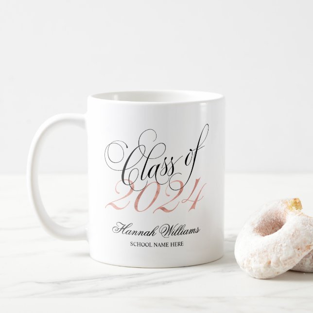 Script Rose Gold Class of 2024 Graduation Coffee Mug (With Donut)
