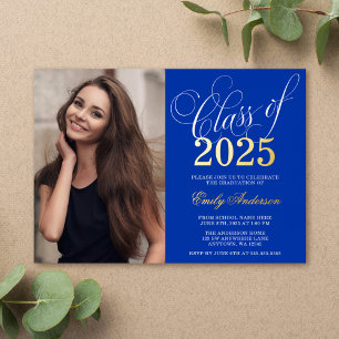 Script Royal Blue 2025 Photo Graduation Party Gold