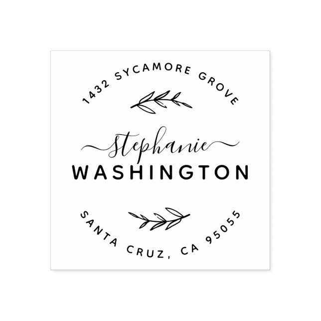 Script & Rustic Branches Full Name Return Address Rubber Stamp (Imprint)