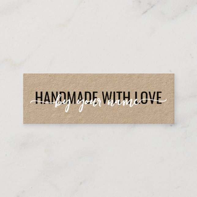 Script Rustic Handmade with Love Kraft Mini  Business Card (Front)
