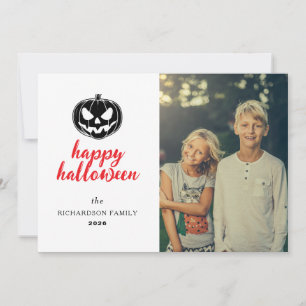 Script Rustic Jack-O'-Lantern Halloween 1 Photo Holiday Card