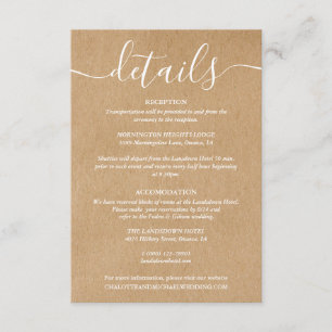Script Rustic Kraft Wedding Details Information Enclosure Card
