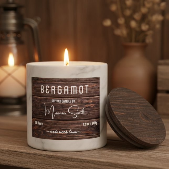 Script Rustic wood Candle Label (Creator Uploaded)