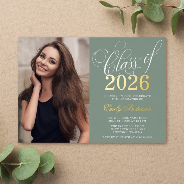 Script Sage Green 2026 Photo Graduation Party Gold (Creator Uploaded)