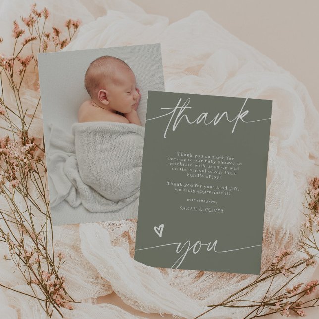 Script Sage Green Baby Shower Thank You Card  (Creator Uploaded)