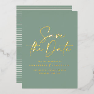script sage green foil wedding save the date