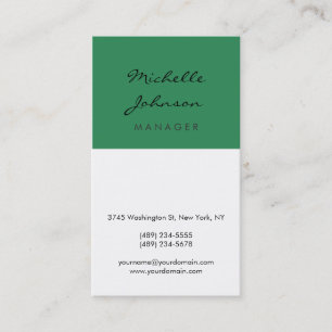 Script Sea Green White Manager Business Card