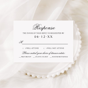 Script Serif Black White Wedding Meal Choice RSVP Card