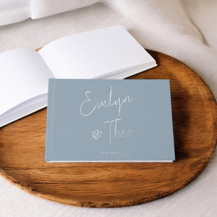 Script Signature Elegant Blue Wedding Guest Book