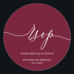 Script Signature Elegant Wedding RSVP burgundy Classic Round Sticker<br><div class="desc">Script Signature Elegant Wedding RSVP burgundy</div>
