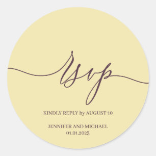 Script Signature Elegant Wedding RSVP Midnight Fig Classic Round Sticker