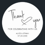 Script Signature Heart Wedding Thank You Classic Round Sticker<br><div class="desc">Script signature style and a heart.</div>