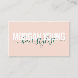 Script signature modern peach green hair stylist business card