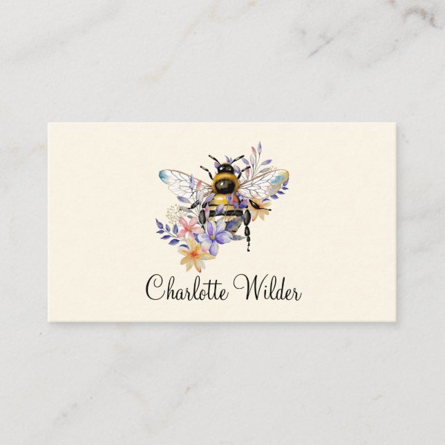 Script Signature Personalised Bee Floral  Calling Card (Front)
