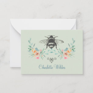 Script Signature Personalised Bee Floral Green Card