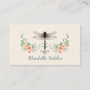Script Signature Personalised Dragonfly Floral Calling Card