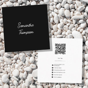Script Signature Professional Minimalist QR Code Square Business Card