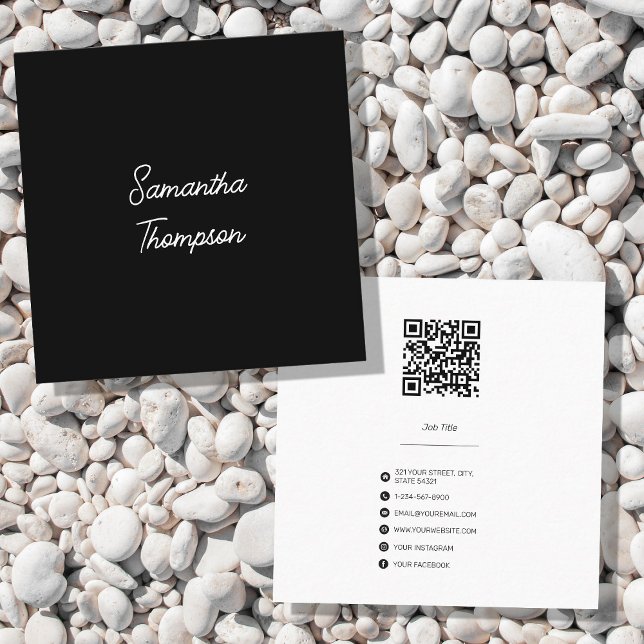 Script Signature Professional Minimalist QR Code Square Business Card (Creator Uploaded)