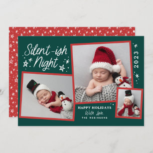 Script Silent-ish Night 3 Photo Collage  Holiday Card