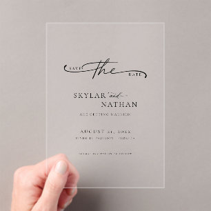 Script Simple Elegant Wedding Save The Date Clear Acrylic Invitations