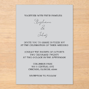 Script Simple Grey Grey Elegant Minimal Wedding Acrylic Invitations