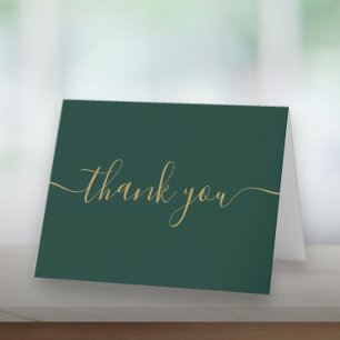 Script Simple Modern Elegant Emerald And Gold Thank You Card