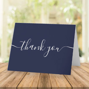 Script Simple Modern Elegant Navy Blue Thank You Card