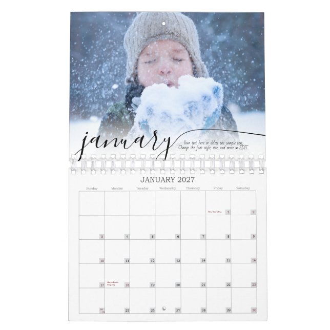 Script Simple One Photo Per Month Calendar (Jan 2027)