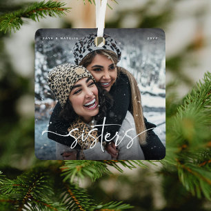 Script Sisters Photo Keepsake Gift Metal Tree Decoration