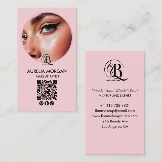 Script Social Icon QR Code Photo makeup Artist Business Card (Front/Back)
