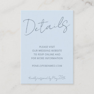 Script Soft Blue Wedding Website Details QR Modern Enclosure Card