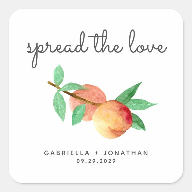 Script Spread The Love Peach Jam Wedding Favor Square Sticker (Front)