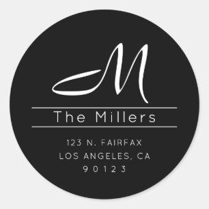 Script Surname Return Address & Monogram Classic Round Sticker