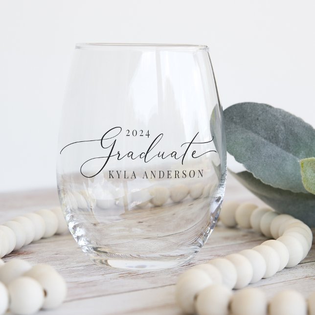 Script Swash Class of 2025 Graduation Stemless Wine Glass (Creator Uploaded)
