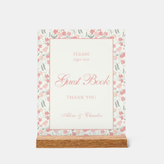 Script Sweet Pea Floral Cream and Pink Wedding Acrylic Sign
