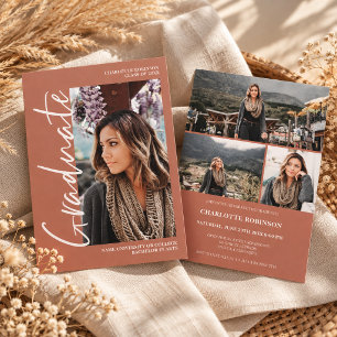 Script terracotta graduate photo graduation Invitation