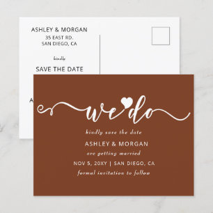 Script Terracotta Heart We Do Save the Date Announcement Postcard
