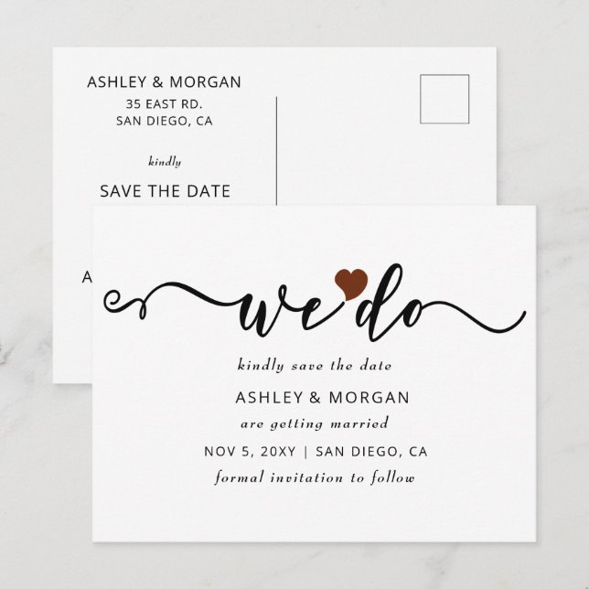 Script Terracotta Heart We Do Save the Date Announcement Postcard (Front/Back)