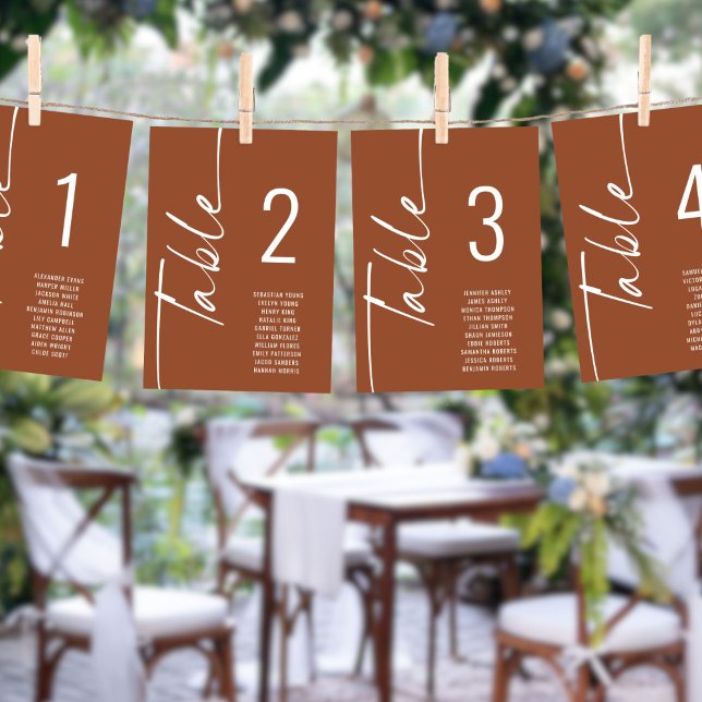 Script Terracotta Table Number Names Seating Chart (Creator Uploaded)